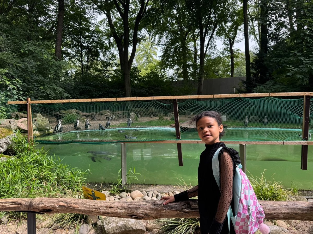Kinder bei den Pinguinen im Zoo